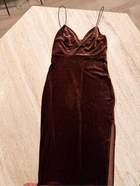 JLuxLabel Velvet Midi Cocktail Dress in Brown